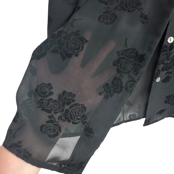 Gothic Sheer‎ Velvet Blouse Rose Burnout Witchy PM - Picture 2 of 7